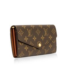 Carefully crafted from grained, embossed monogram leather, the Sarah wallet from Louis Vuitton is the ideal accessory that balances luxury and practicality. With it's front envelope flap, spacious interior with enough room to carry all your cards, bills, change and receipts, the Sarah wallet is a glamorous accessory that you'll have forever. A must-have for any lover of LV, this timeless piece is a necessary addition to any accessory collection.SPLExterior Monogram Canvas Front flap with gold tone snap button closure Unused condition Interior Light brown canvas lining 16 credit card slots 1 compartment for bills 1 flat pocket 1 large compartment for ID card Back slit pocket Louis Vuitton embossed logo Unused condition Sold with dustbag and box SPL Width: 19cm Height: 9.5cm Depth: 1cm Louis Vuitton Sarah Wallet, Pink Monogram, Monogram Pattern, Lv Wallet, Louis Vuitton Wallet, Monogrammed Leather, Dior Shoes, Brown Canvas, Exclusive Bag