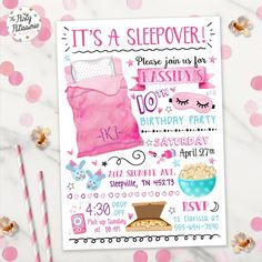 it's a sleepover birthday party poster