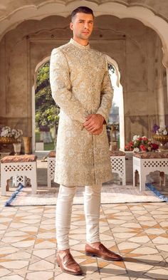 Embroidered Pakistani Groom Sherwani Dress For Wedding Creme Kurta Men, Men’s Sherwani For Wedding, Hyderabadi Sherwani For Men, Mens Nikkah Outfit, Nikkah Outfit Men, Groom Wedding Dress Pakistani, Sherwani For Men Wedding Indian Groom, Sherwani Pakistani, Groom Indian Wedding Outfits