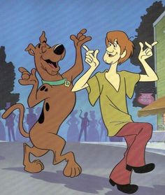 an animated image of a person dancing with a dog