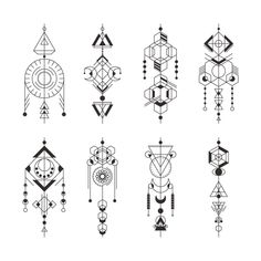 an assortment of geometric designs in black and white