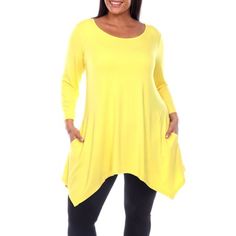 White Mark Women's Plus Size Solid Color Tunic Top drapes stunningly on your body. Made with a bold flirty print and 3/4 sleeves you are sure to feel comfortable and look stylish. White Mark Women's Plus Size Solid Color Tunic Top features 3/4 sleeves and pairs great with leggings or jeans. Size: 2X. Color: Yellow. Gender: female. Age Group: adult. Plus Size White, Embellished Neckline, Women Tunic Tops, White Mark, Look Stylish, Womens Tunics, Stretchy Fabric, Plus Size Tops, Fashion Tees