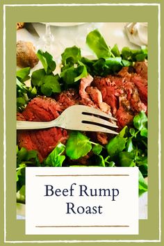 beef rump roast on a bed of lettuce with a fork