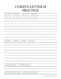 cursive letter m practice worksheet