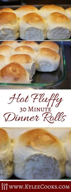 hot puffy dinner rolls are shown in three different pictures, with the title above it