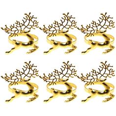 six gold reindeer head napkin rings with antlers on them, set of 6 pieces