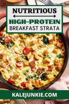 This Nutritious High-Protein Breakfast Strata is a one pan breakfast that will kick start your day! Packed with fresh veggies, crispy golden bread, creamy cottage cheese, and fluffy eggs, this one-pan dish is both healthy and satisfying. Perfect for meal prepping or serving as a show-stopping brunch, it’s a flavorful way to fuel your morning. Easy to make and full of protein, this dish is guaranteed to impress your family and friends while keeping you energized all day long!