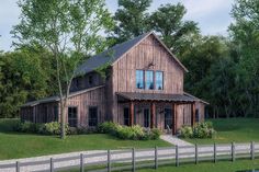 an artist's rendering of a house in the country side with trees and grass