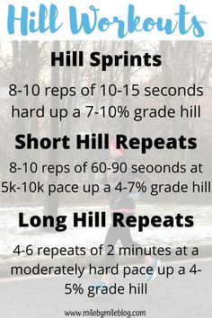 There are many hill workouts that can be incorporated into training. Here are 3 workouts to run throughout your training cycle. All of these hill workouts serve a difference purpose and can be beneficial to helping you become a stronger and faster runner. Hill Workouts For Runners, Hill Training Running, Cross Country Running Workouts, Hill Repeats Workout, Sprint Interval Training Workouts, Xc Workouts, Hill Sprint Workout, Hill Running Workout, Cross Country Workout