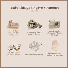 a poster with some things to give someone on valentine's day, including cookies and flowers