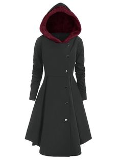 Plus Size Asymmetric Contrast Hooded Skirted Coat - Carbon Gray - 4L47272527 - Women's Clothing, Plus Size Women's Clothing  #PlusSizeWomensClothing #Women's #Clothing # #Plus #Size #Women's #Clothing Goth Coat, Fleece Skirt, Gothic Coat, Dresses Christmas, Perfect Coat, Plus Size Outerwear, Plus Size Coats, Hoodie Coat, Winter Coats Women