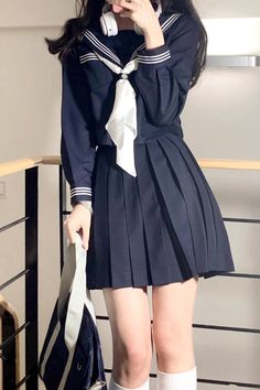 Dark Blue Skirt Outfit, Dark Blue Uniform, Femboy Outfit, Blue Skirt Outfits, Style Types, Clothing Reference, School Skirt, Spring Summer Autumn Winter, Portraiture Drawing