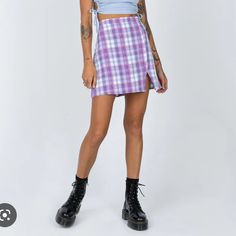 Nwt Princess Polly Purple And Blue Plaid Skirt! Perfect New Condition, Send An Offer! It’s True To Size, Mid Rise Plaid Skirt. Summer Purple Mini Pleated Skirt, Y2k Plaid Skirt, Purple Plaid Skirt Outfit Aesthetic, Skirt Y2k Plaid Blue, Purple Skirt Outfit, Plaid Purple Skirt, Purple Plaid Skirt, Blue Plaid Skirt, Purple Floral Print Mini Skirt