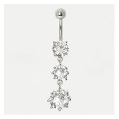 Description Dazzle and delight with this belly bar which has two sparkly, round claw-set crystal gemstones which dangle from the fixed clear crystal which is set on the curved steel bar. The top ball unscrews to insert into the piercing. Suitable for a healed navel piercing. Specifications Material: 316L Grade Steel Stone: Crystal Sizes: 5mm Top Ball; 9mm, 7mm and 6mm crystal diameters Available Colours: Clear, Amethyst or Rose & Ruby Bar Length: 10mm with a 1.6mm wire Cute Belly Rings, Bellybutton Piercings, Belly Button Piercing Jewelry, Belly Bar, Dangle Belly Rings, Belly Bars, Navel Piercing, Belly Piercing, Belly Button Piercing