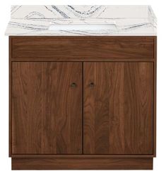 an image of a bathroom vanity with marble top and wood cabinetry on the side