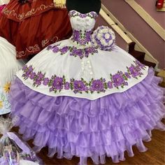 ad eBay - Strapless Quinceanera Dresses Tiered Lace Embroidered Backless Prom Ball Gowns - Buy Now, click the link (eBay) Quinceanera Dresses Light Purple, Purple Quince Dress, Lavender Ball Gown, Dresses Light Purple, Gown Ruffles, Lavender Quinceanera Dresses, Lavender Quinceanera, Quinceanera Dresses Mexican, Charro Quince