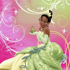 the princess and the frog is holding a frog in her hand