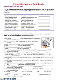 the present perfect and past simple worksheet for grade 1 students to practice their writing skills