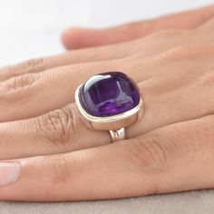 Amethyst Ring, Statement Ring, 925 Sterling Silver Ring, Gift For Her, Oval Shape Ring, Silver Jewelry, Natural Stone, Navajo Ring You will receive the same ring as shown in the above pictures. Specifications:-  Materials:- 925 Sterling Silver Stone :- Amethyst  Stone Size:- 12x12 MM Stone color:- Purple  Stone Shape:- Cushion Style:- Boho & hippie Sizes:- Available in all Sizes US 3 - US 12 (Select the size you would like from the drop-down menu) Our Products are 100% Handmade and all Gemstones Navajo Ring, Navajo Rings, Ring Boho, Purple Stones, Amethyst Stone, Style Boho, Amethyst Gemstone, Amethyst Ring, Ring Silver