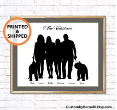 a family silhouette with the words printed and shipped