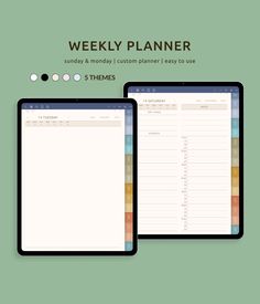 the weekly planner is displayed on two ipads