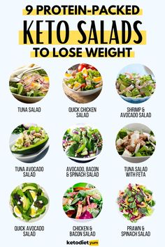 9 Super Filling Protein-Packed Keto Salad Recipes for Weight Loss Keto Salad Recipes, 1200 Calorie Diet Meal Plans, Keto Salads, Keto Salad, Best Fat Burning Foods, Low Carb Salad