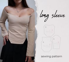 Long Sleeve Shirt Sewing Pattern for Girls Tops One Shoulder - Etsy Long Sleeve Shirt Sewing Pattern, One Shoulder Top Pattern, Easy Dress Pattern, Top Pattern Sewing, Crop Top Sewing Pattern, Braids Styling, Bodysuit Pattern, Simple Dress Pattern, Long Sleeve Pattern