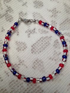 Red White and Blue Bracelet by karlajophoto on Etsy, $8.00 Blue Bracelet Ideas, White And Blue Bracelet, Bracelet Ideas, Blue Bracelet, Craft Activities, July 4th, Red White And Blue, Red White Blue, Red And Blue