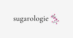 the word sugarologie is written in black and white with pink dots on it