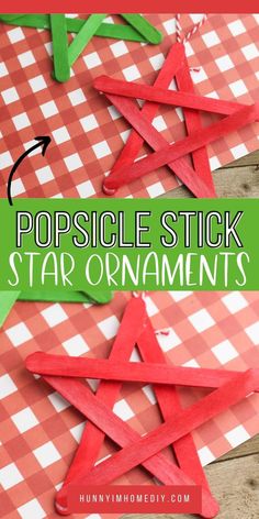 popsicle stick star ornament craft for kids to make with paper and glue