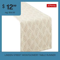 the linen table runner is $ 12 99 and it has an intricate pattern on it