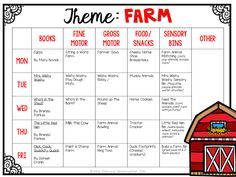 a red barn with the words theme farm on it and an image of a farmer's house