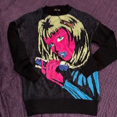 Nwt Oversized And Long Trendy Pink Sweater With Graphic Print, Edgy Sweater For Streetwear, Edgy Streetwear Sweater, Pink Graphic Print Sweater For Streetwear, 90s Black Sweater For Streetwear, 90s Black Streetwear Sweater, 90s Style Black Streetwear Sweater, 90s Style Oversized Black Sweater, 90s Oversized Black Sweater