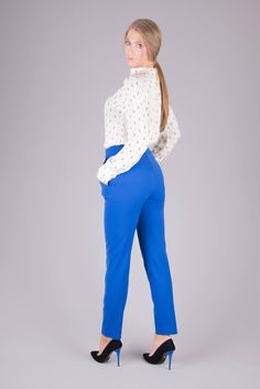 "Details Details: This beautiful pants are very comfortable and elegant suitable for business. It's used high quality materials for manufacturing them. They are straight leg pattern. You can wear them them in different occasions formal or casual. Classic Line trousers. Elegant style, suitable for any type figure. Pockets, with zip fastening on the back. It's part of the collection \"Face Off\". Made with a lot of attention and love in our Bulgarianian design studio. Fabric & Color: Wool I Ac High Waisted Pants Outfit Casual, Office Clothing, Trousers High Waisted, High Waisted Pants Outfit, Business Clothing, Formal Clothing, Pants Outfit Casual, Pants High Waisted, Classic Pants