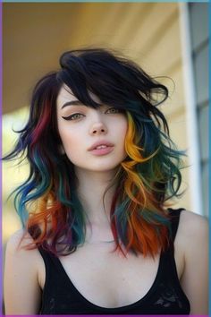 Black And Colorful Hair, Weird Hair Colors, Interesting Hair Color, Gothic Hair Color, Graduation Party Theme Ideas, Alternative Hair Color, Alternative Hair Color Ideas, Unique Hair Color Ideas, Exotic Hair Color