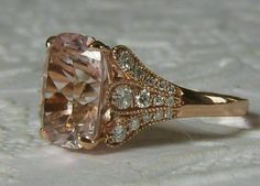 3 Ct Cushion Cut Morganite Diamond Solitaire Engagement Ring 14K Rose Gold Over #AnimasJewels #SolitairewithAccents #Engagement Morganite Engagement Ring Halo, Iris Ring, Morganite Wedding Rings, Pink Morganite Engagement Ring, Peach Morganite, Morganite Diamond, Morganite Engagement, Pink Morganite, Morganite Engagement Ring