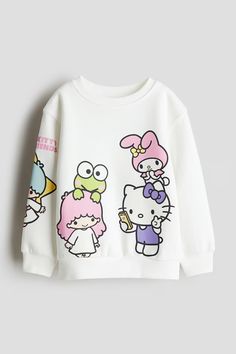 Sweatshirt with a printed design and soft, brushed inside. Dropped shoulders, long sleeves, and ribbing at neckline, cuffs, and hem. White Hello Kitty, Sweatshirt Fabric, Cardigan Sweater Jacket, Winter Girls, Sweatshirt Set, Maternity Swimwear, Bralette Tops, Maternity Wear, White Sweatshirt