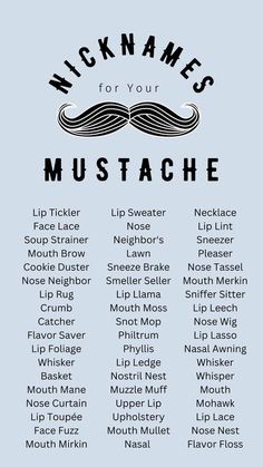 a poster with the names of different types of mustaches