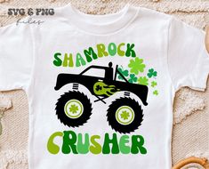 a t - shirt with the words shamrock and a monster truck on it