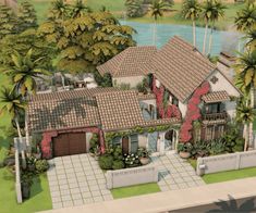 this is an artist's rendering of a house in the florida style with palm trees