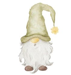 a watercolor painting of a white gnome