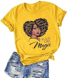 PRICES MAY VARY. ★[PREMIUM FABRICS]: This funny afro graphic printed tee is made of high-quality cotton, which makes you feel comfortable when wearing it. ★[UNIQUE THEME]: Afro Vintage Shirt Black Girl Words Art T-Shirt pattern brings you unlimited youth and vitality as well as helping you keep passionate and positive every day. ★[VARIETY OF OCCASION]: Great for daily wear, elegant for every occasion: school, party, workout, work, outdoor, sports, holiday, travel, etc. Looks cool with jeans pant History Shirts, Magic Fashion, Girls Graphic Tee, Black Graphic Tees, Afro Women, Black Pride, Tshirt Pattern, Tees For Women, Girls Tees