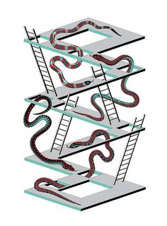 the ladders are all connected to each other with snakes crawling on top of them