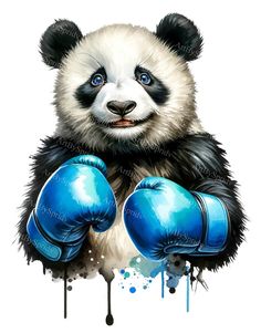 a painting of a panda bear wearing boxing gloves