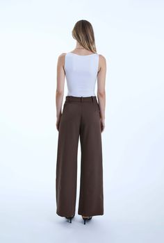 Chic James Lakeland wide-legged trousers. Versatile and timeless, pair them easily with the matching side sash blazer. Featuring tailored front pin tucks and belt hoops on a high waistband. Made from hefty viscose-based fabric for a perfect finish and fit.   Made in Italy 72% Polyester, 22% Viscose, 6% ElastaneLining 100% Polyester Machine Wash at 30°C, Do not bleach, Permanent Press, Iron at Low Temperature, Dry Clean any solvent except trichloroethylene, Do Not Tumble Dry. Brown Wide Leg Pants With Belt Loops For Work, Formal Brown Wide Leg Pants With Belt Loops, Chic Brown Wide Leg Pants With Belt Loops, Brown Wide-leg Dress Pants With Belt Loops, Brown Wide Leg Dress Pants With Belt Loops, Formal Belted High-waisted Wide Leg Pants, Formal High-waisted Belted Wide Leg Pants, Elegant Brown Wide Leg Pants For Business Casual, Tailored Wide Leg Belted Bottoms