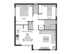 the floor plan for a two bedroom apartment with an attached kitchen and living room area