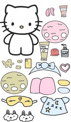 a hello kitty sticker sheet with various items in the shape of a face and head