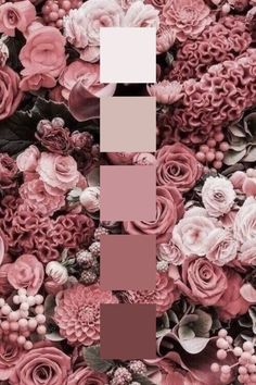 pink and grey flowers are arranged together in the shape of a rectangle, with different shades