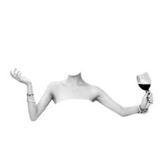 a woman holding a glass of wine in her hand while floating through the air with her arms outstretched