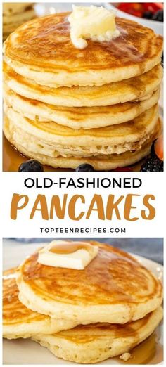 pancakes stacked on top of each other with butter